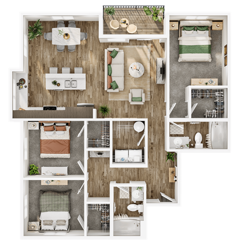 Floor plan for 3 beds, 2 baths, 1236 sqft